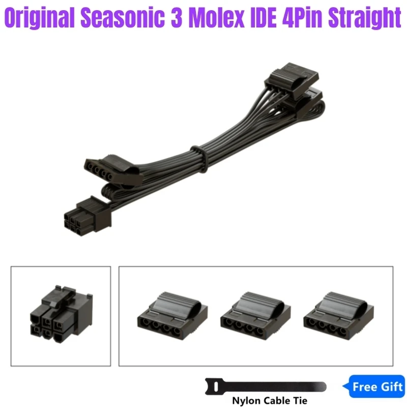 

Original Seasonic 6Pin to 3 Molex IDE 4Pin Perif Straight Power Cable for Seasonic GM-650, GM-550, GM-500 GOLD Modular Power PSU