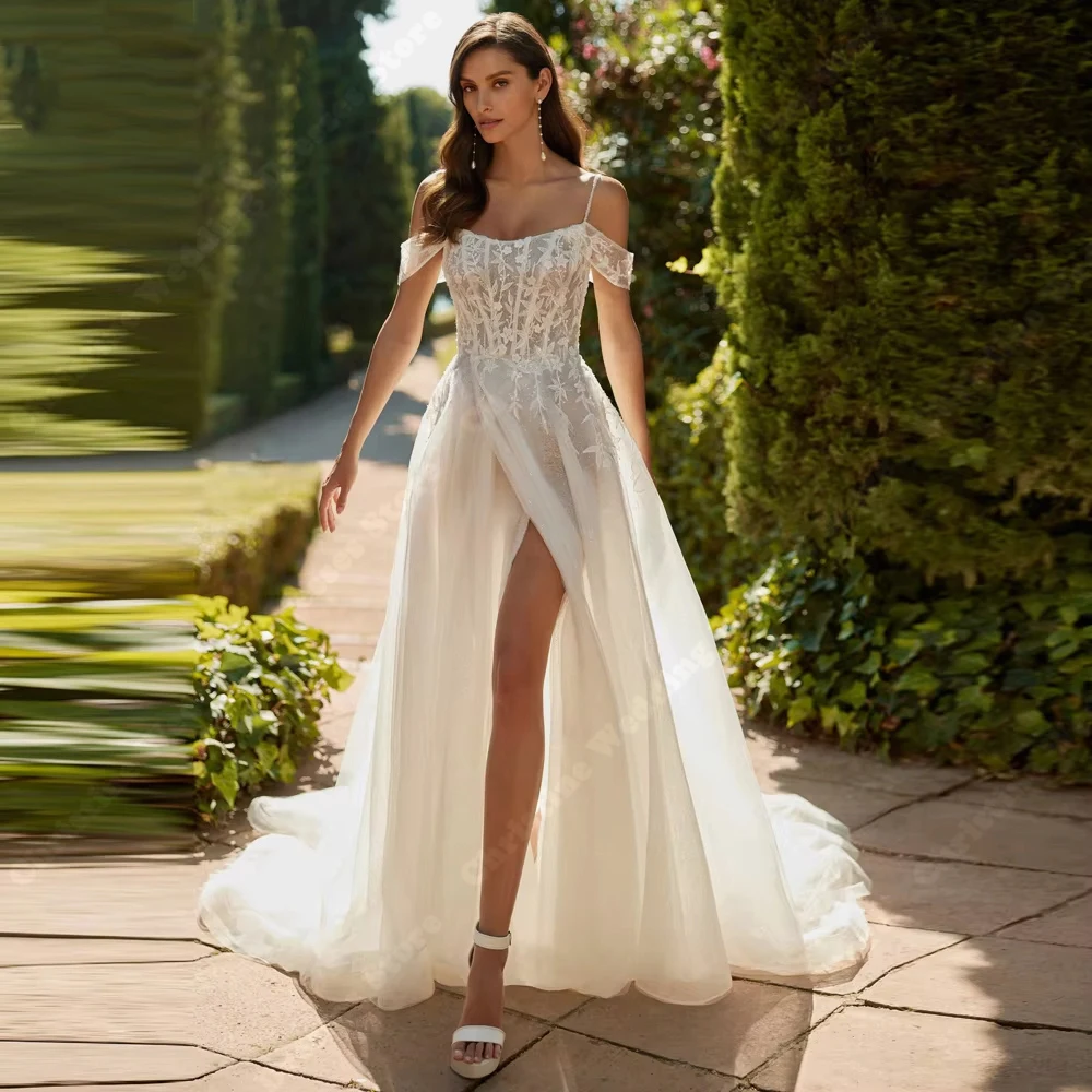 

Off Shoulder Sleeveless A-Line Women Bridal Gowns Sweetheart Collar Wedding Dresses Formal Party Vestidos De Novias Customized