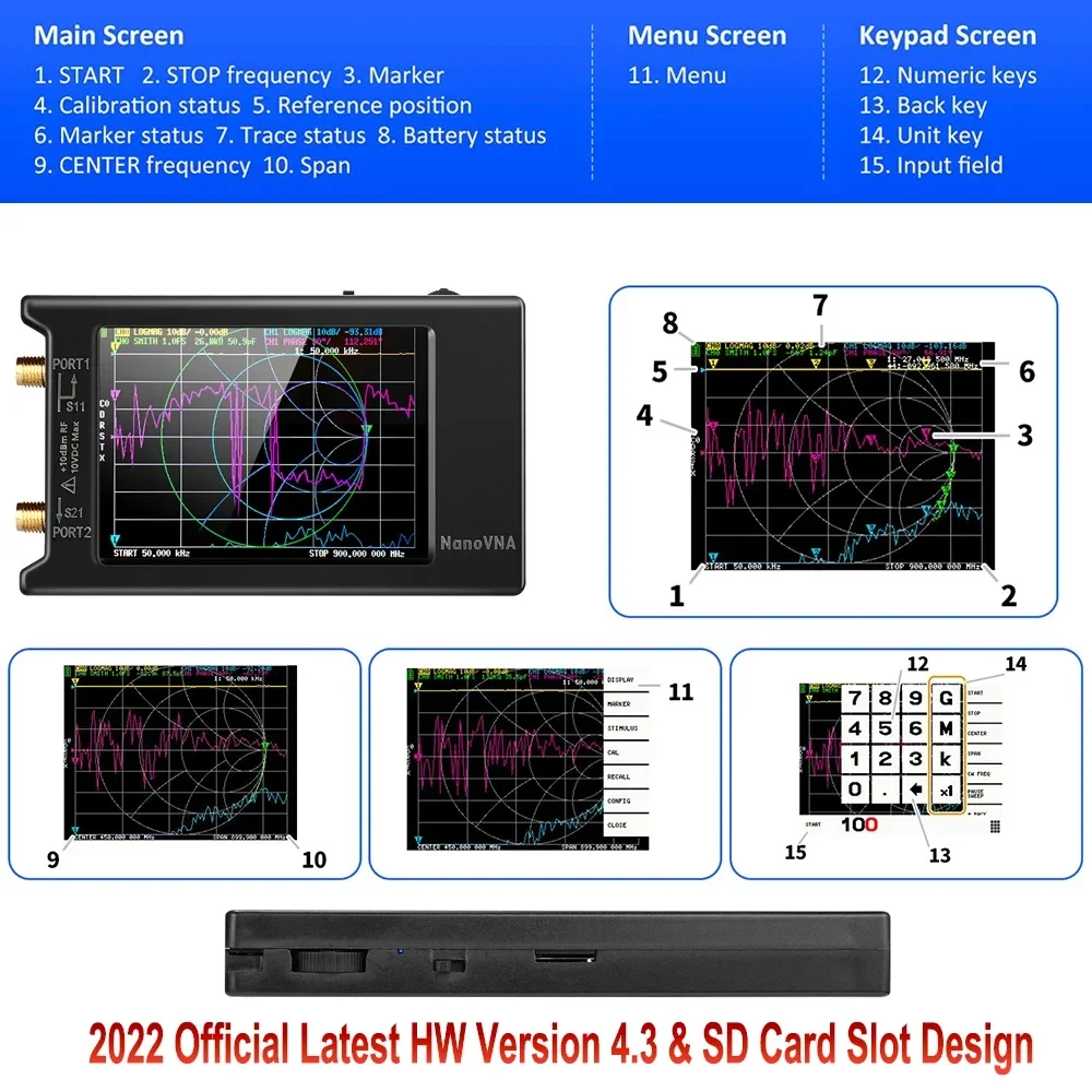 NanoVNA-H New Updated NanoVNA-H4 4inch Vector Network Analyzer 10k-1.5GHz HF VHF UHF Antenna Analyzer