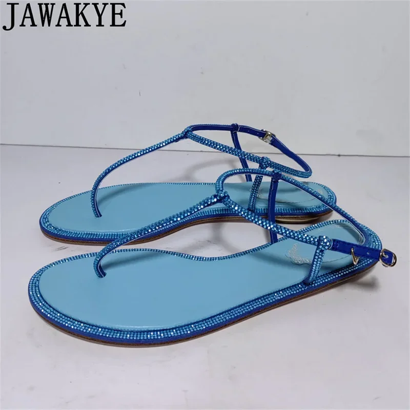 Luxury T-strap Flip Flops Flat Sandals Women Primitive tribe Ethnic Style Ankle Buckle Summer Sexy Crystal Beach Party Shoes