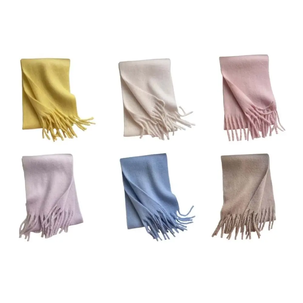 الكورية نمط طويل الصوف شرابة وشاح يندبروف معكرون بلون الدافئة وشاح للرقبة الدافئة لينة الشتاء شال كشمير الفتيات