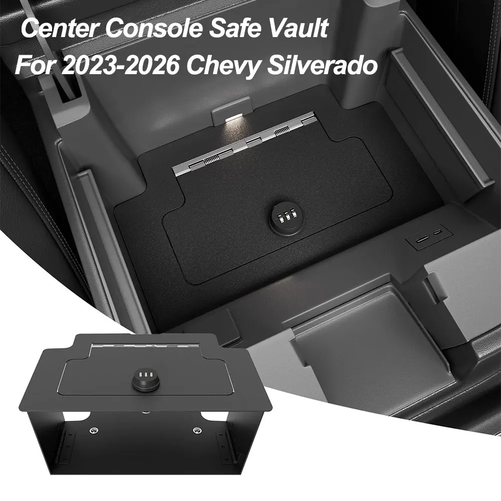 Car Safe Organizer Lock Box For 2023-2026 Chevy Silverado GMC Sierra 1500 for Chevy Silverado Center Console Safe Vault