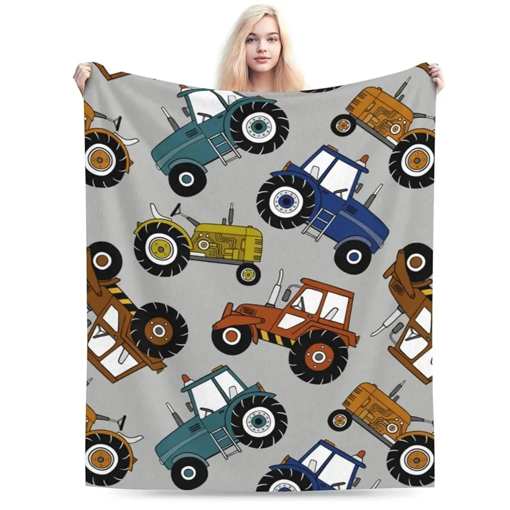 

Car Tractor Cartoon Pattern Flannel Throw Blanket For Kids Boys Baby Toddler Teens Gifts Soft Warm Bedroom Throws For Home