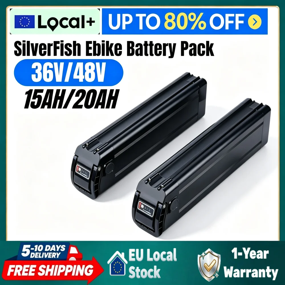 Hochleistungs-Silverfish-Faltrad-Akku – 36V/48V, 15Ah/20Ah Optionen – Integriertes Smart-BMS, kompatibel mit 250W-1000W Bafang-Motoren, inklusive 2A-Schnellladegerät – Ideal für E-Bike-Upgrades
