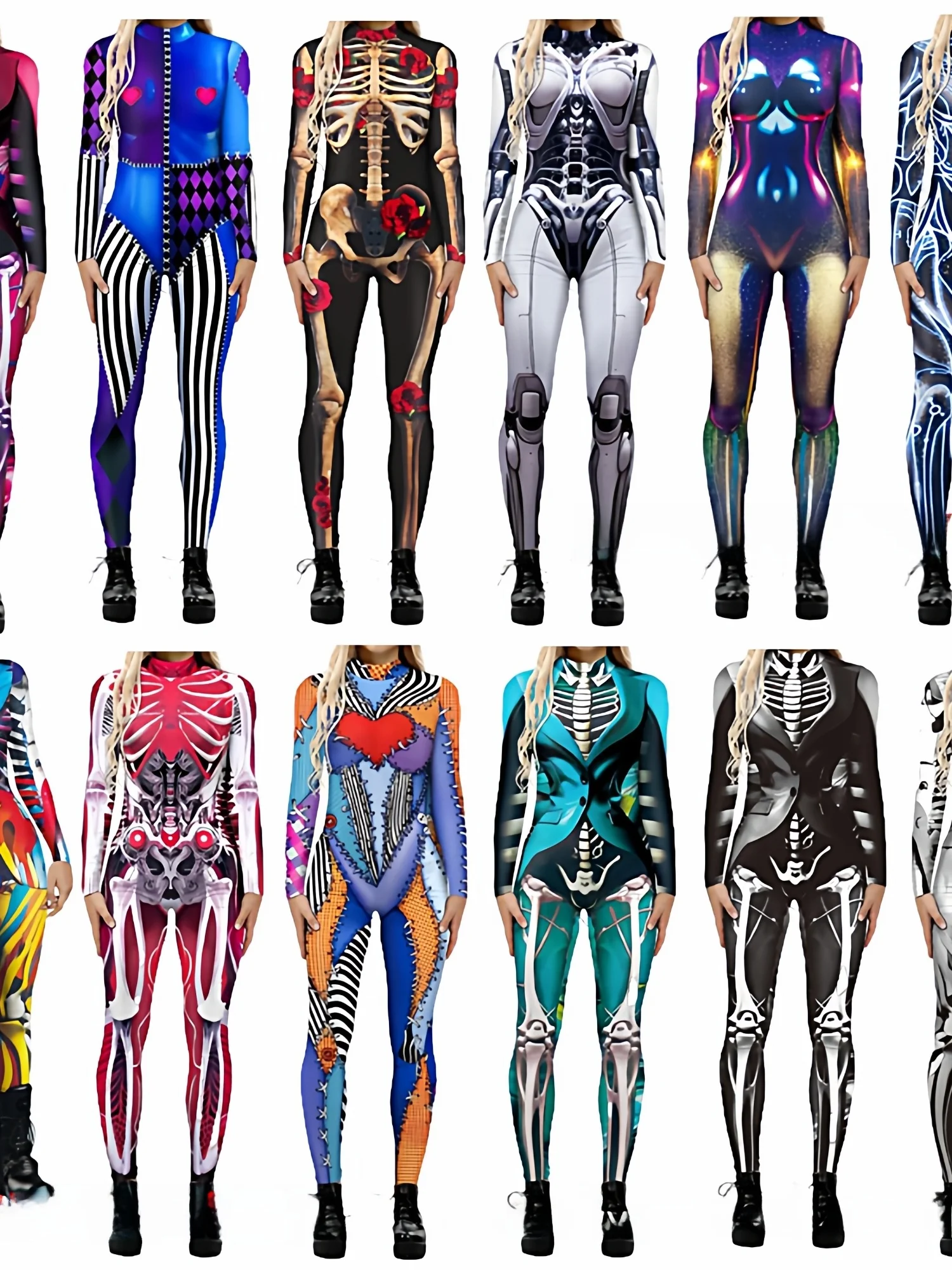 

Комбинезон со скелетом и цифровым принтом Long Sve, облегающий комбинезон для косплея на Хэллоуин, женский модный удобный цельный костюм