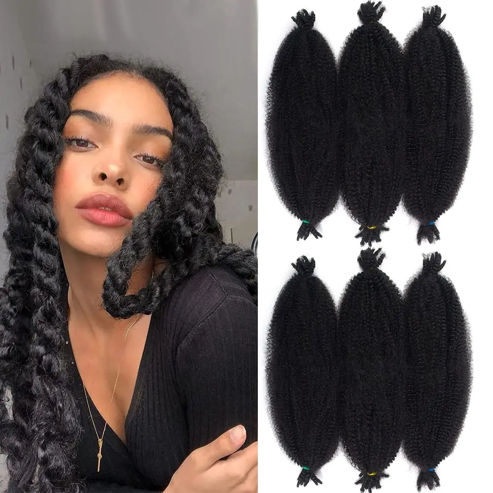 Włosy Afro Twist Black Star-Soft Springy, długi warkocz Marley, szydełkowe wstępnie oddzielne, perwersyjne kręcone, syntetyczne skręty sprężynowe, 16