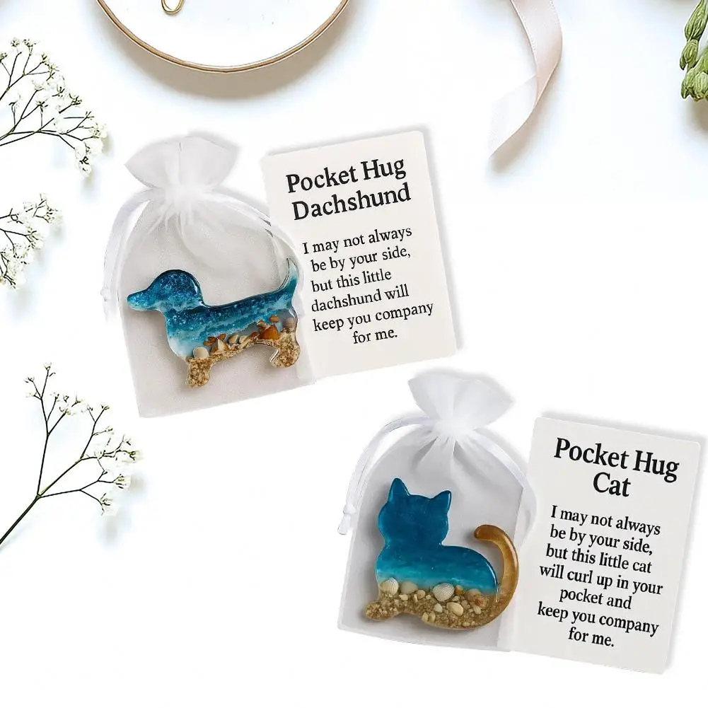 1Set Cute Cartoon Dachshund Cat Bulldog Corgi Decorative Ornaments Incorporating Seashell Sand Animal Pocket Hug Card Gift