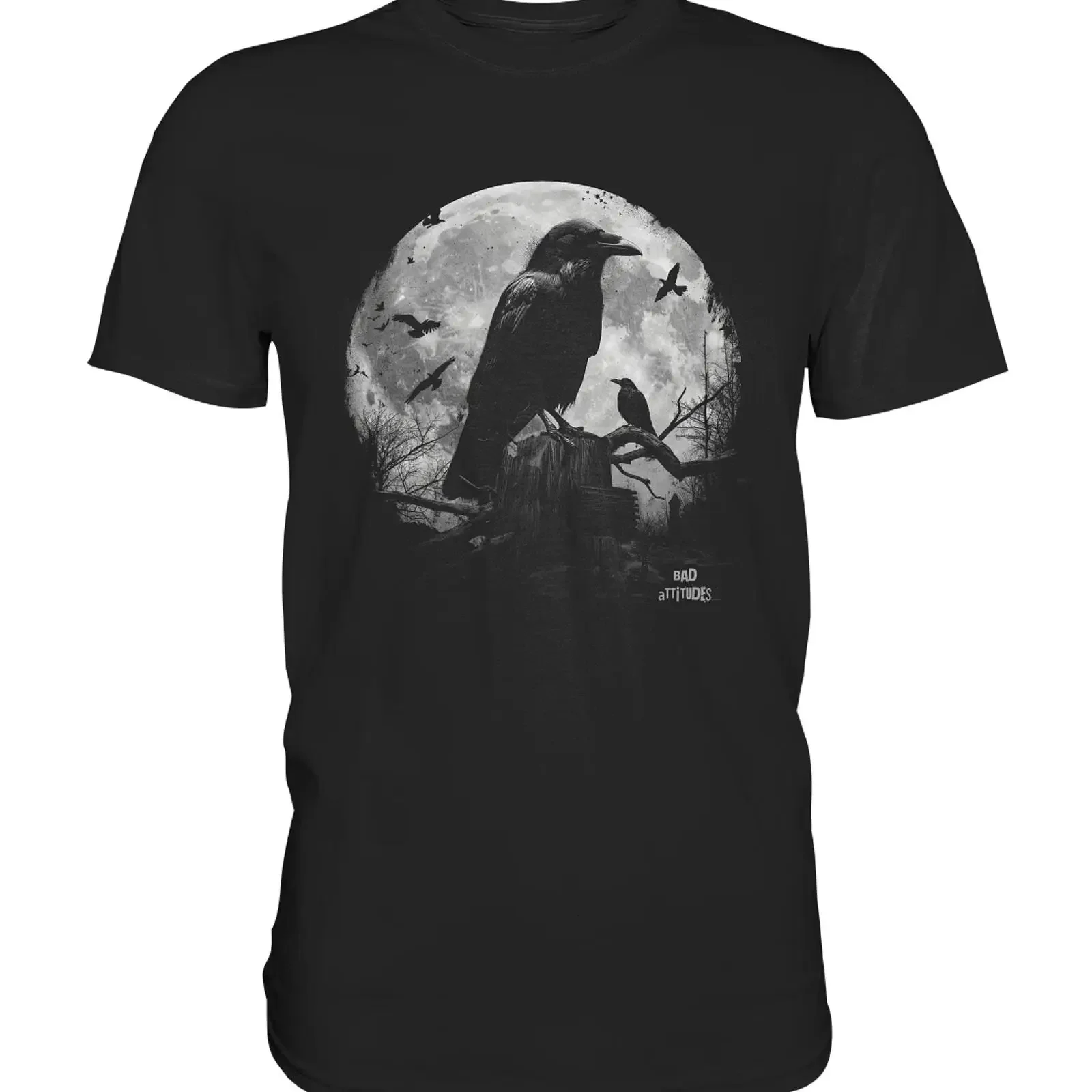 Camiseta Rabe Vollmond con diseño gótico de cuervos, estética oscura mística, vintage, para hombre y mujer, estilo streetwear versátil.