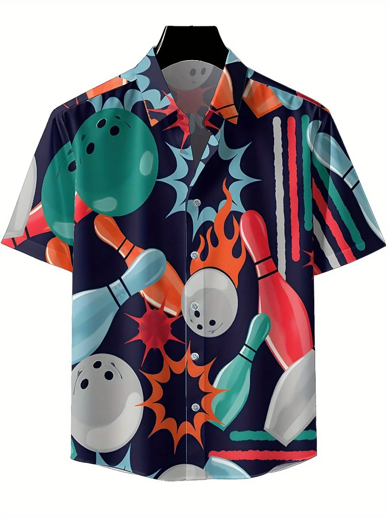 Men's Plus Size Hawaiian ShirtsCool Bowling Themepattern,Unisex Baggy Aloha Shirts,summer Alternative Clothing