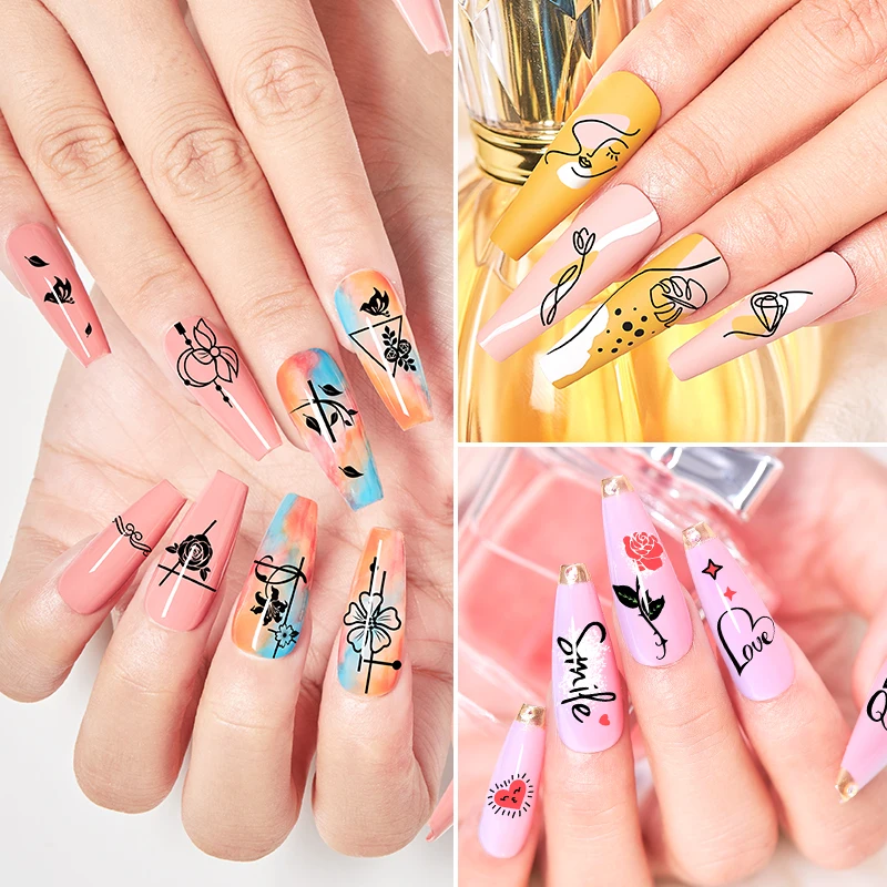 MEET ACROSS Geometry Nail Stamping Plates Love Flower Template Plate Abstract Style Nail Stamp Nail Art Stencil Tools