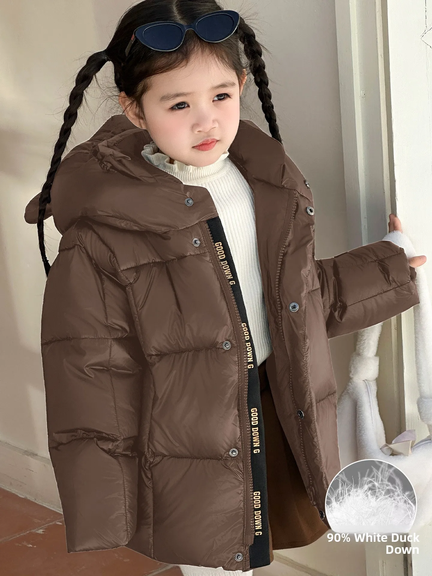 

Children's Short Puffer Jacket Thickened White Duck down Hooded Coat Warm Winter Outerwear for Boys And Girls under 17