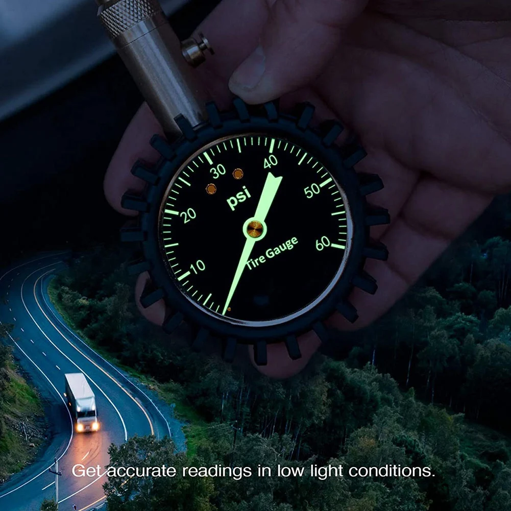 Tire Pressure Gauge - (0-60 PSI) Heavy Duty, Accurate with Glow Dial, Low - High Air Pressure Gauge G
