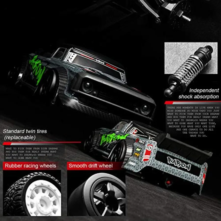 Off-road 4WD RC drifting car for racing and speed control, ABS plastic body in red, 20MPH high-speed performance with LED light