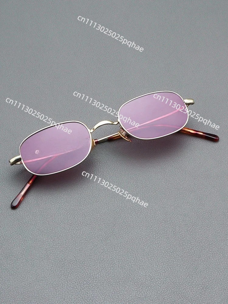 Pure titanium sunglasses for men, gold small frame big face glasses with nose support, polarized purple sunglasses for women