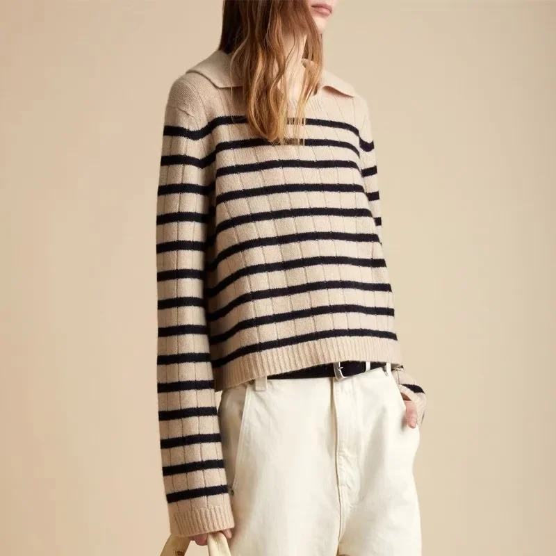 KH@IT@E Sweater Women\'s Autumn/Winter Striped Lazy Style Top Thick Warm Hoodie Square Neck Wool Knitted Pullovers