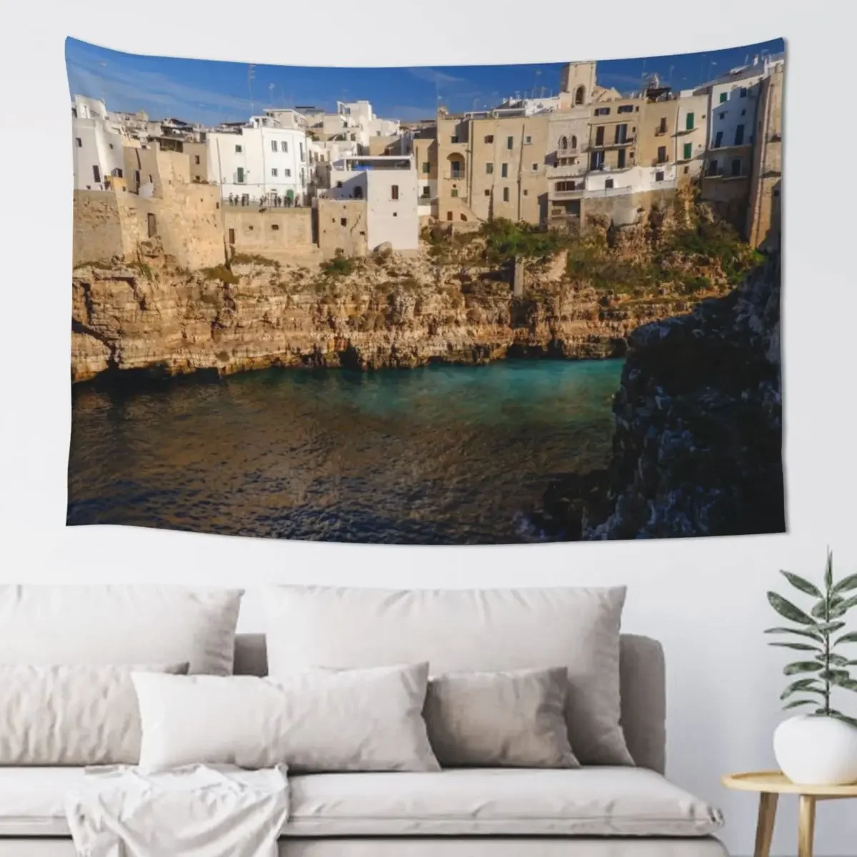 

Overlooking, Polignano a Mare, Puglia, Italy Tapestry Carpet Wall Carpet On The Wall Wall Coverings Room Decor Tapestry