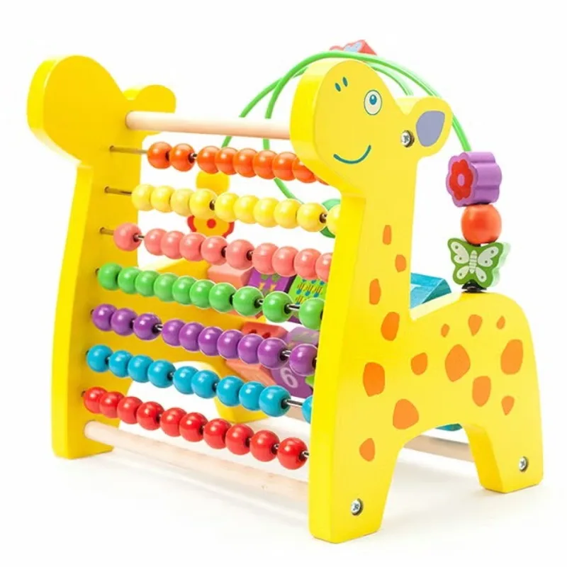 Wooden Giraffe Playing Piano Children's Early Education Educational Toys, Multi-functional Deer Beaded Calculation Frame