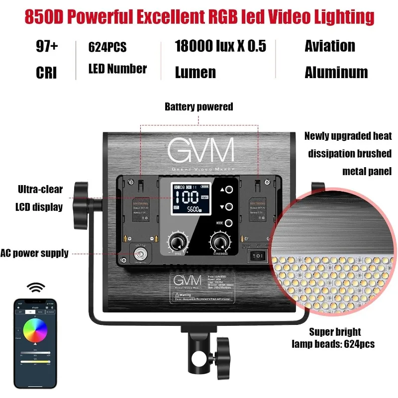 GVM RGB Video Lighting, 360° Full Color Led Video Light with APP Control, 3 Packs 850D Photography Lighting Kit CRI 97, YouTube