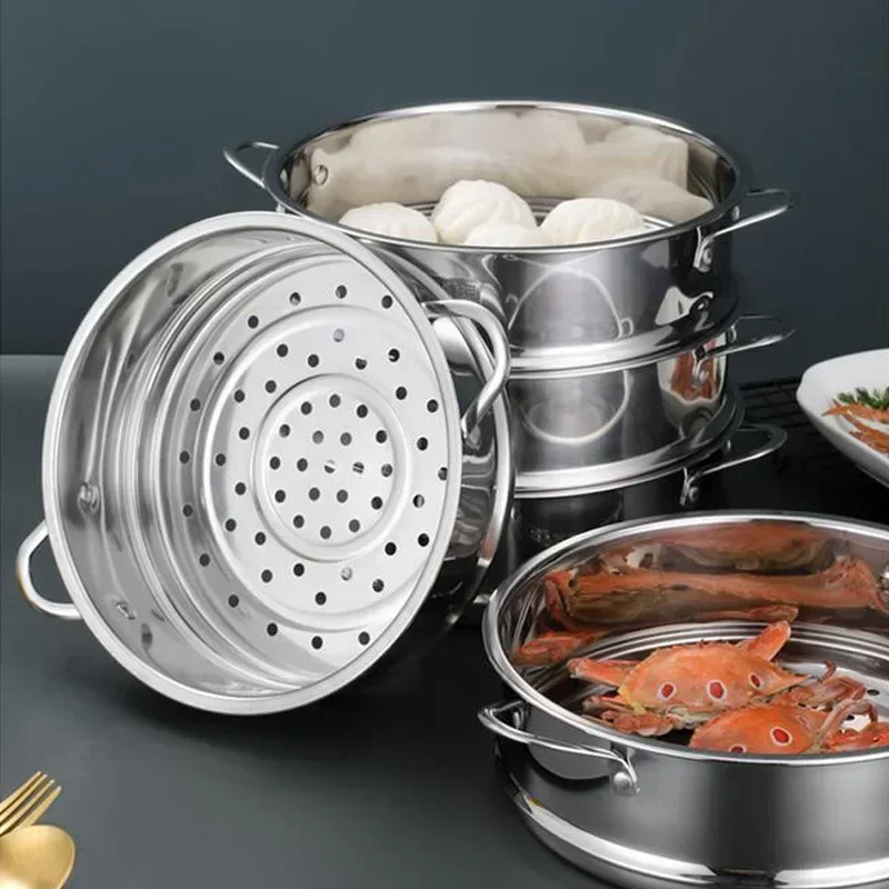 Stainless Steel Food Steamer Thickening Fish Steamed Stuffed Bun Steaming Plate Double Ear Steamer Kitchen Tools Drain Basket