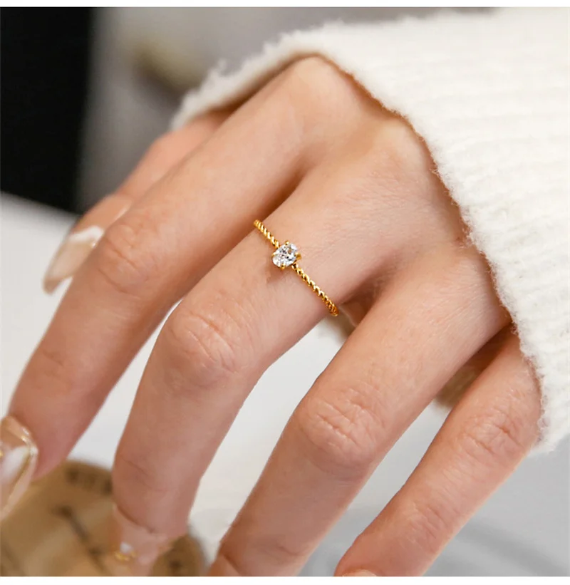 White Oval Zircon Rings For Women Ladies Stainless Steel Golden Finger Ring Couple Wedding Vintage Aesthetics Jewelry Gift