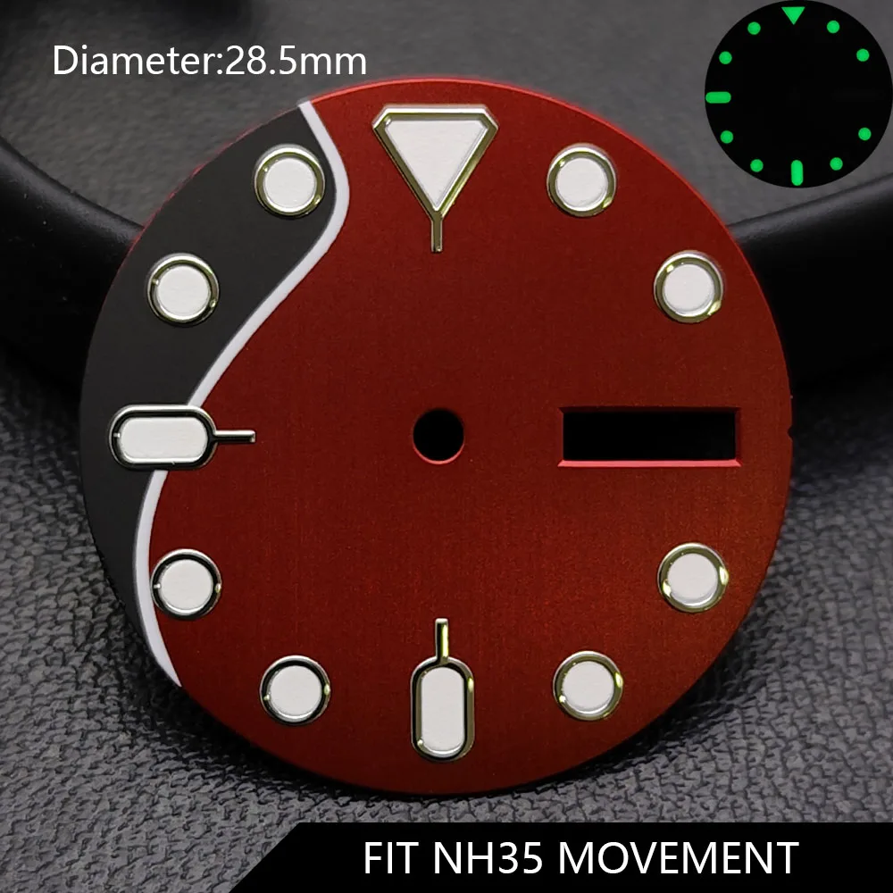 Esfera de reloj estéril con calendario Dual de 28,5 MM de diámetro SKX007, esferas modificadas para accesorios de movimiento NH36, piezas de reloj para reloj de pulsera