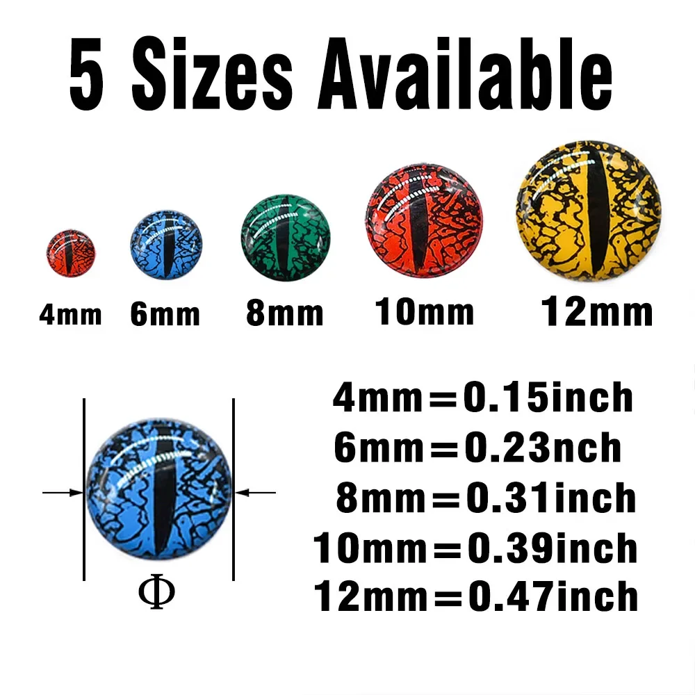 MNFT 100Pcs 3D Fishing Eyes Fly Bait Lure Making Material for Saltwater, 6mm/8mm/10mm/12mm