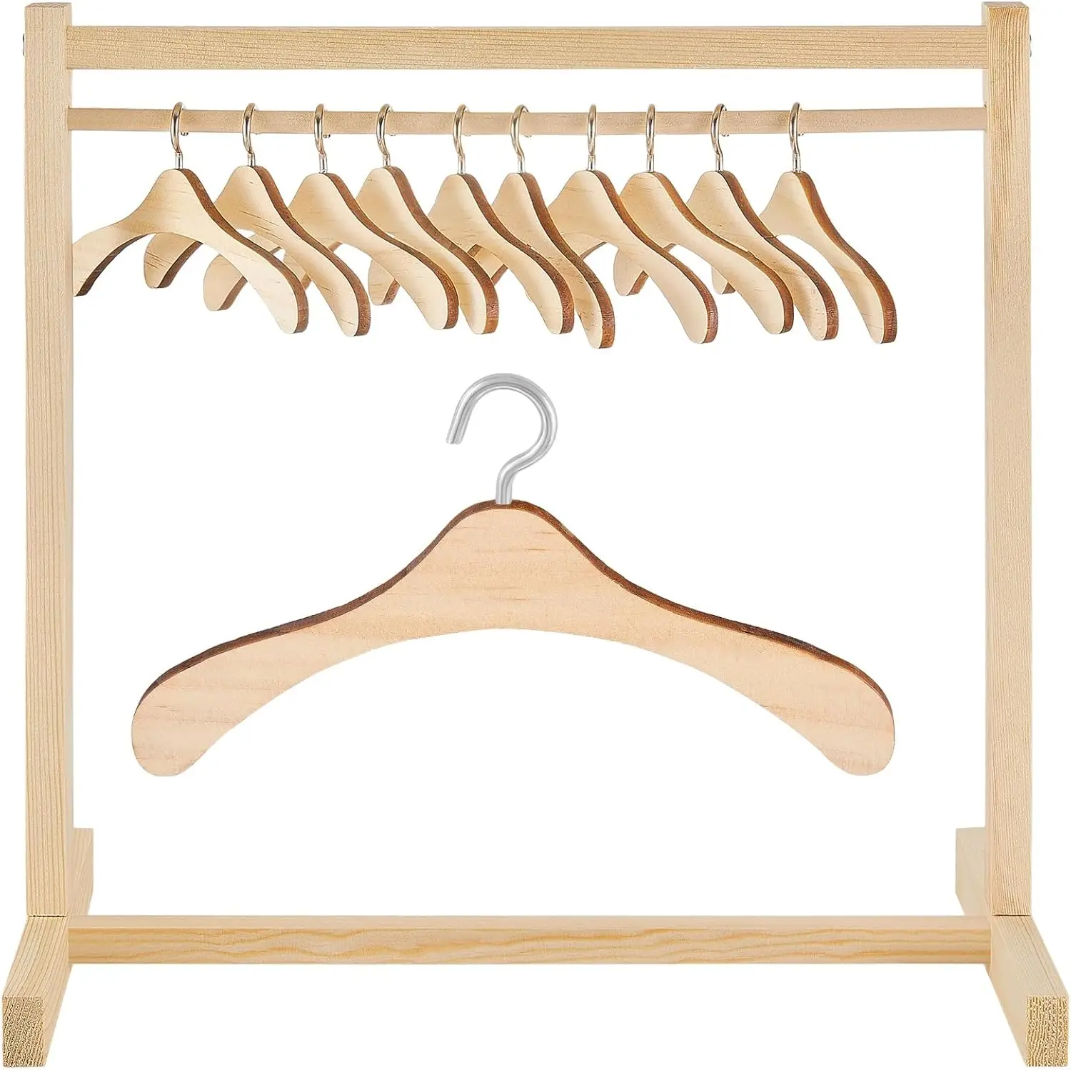 

11 Pcs Doll Garment Rack with Wooden Hangers for 18" Doll Clothes - Mini Wardrobe for Dollhouse