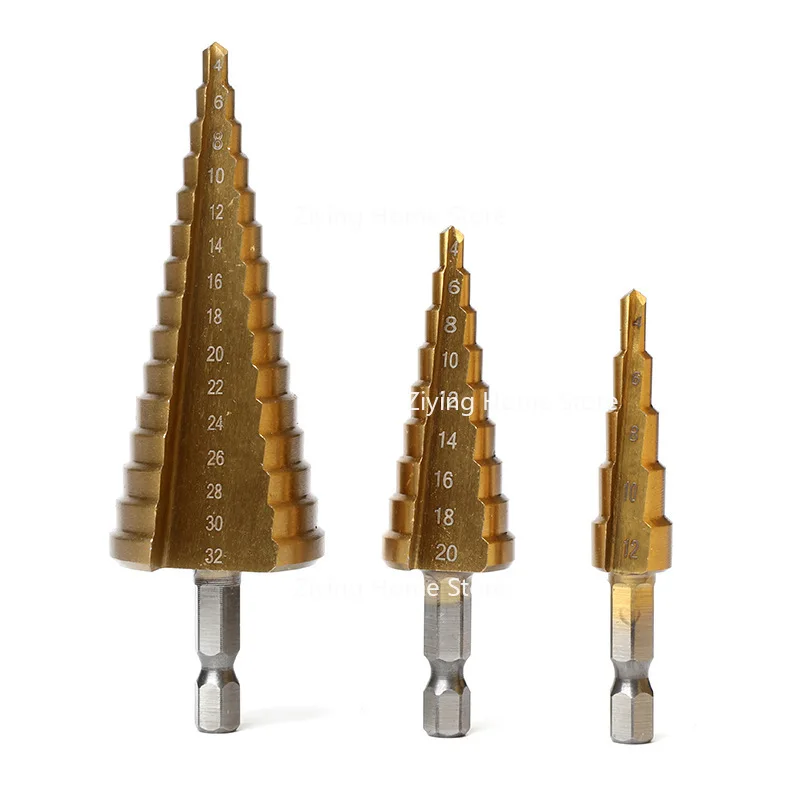 Suitable for 4-12/4-20/4-32mm Hexagonal Shank Straight Flute Titanium Plated Step Drill