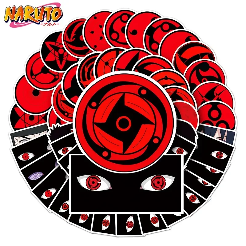 50 Pcs Naruto Sharingan Startup Stickers Uchiha Sasuke Itachi Waterproofing Wall Suitcase Laptop Decoration Anime Stickers Gifts