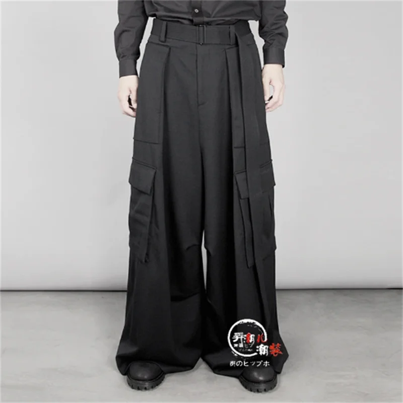 New design high waist pants extra long wide leg pants original designer runway high quality men's wear