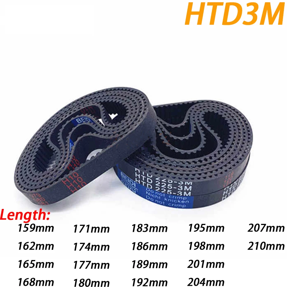 1/3/5/10Pc HTD3M Rubber Timing Belt Width 6/10/15mm Length 159 162 165 168 171~210mm Closed-loop Synchronous Rubber HTD3M Belts