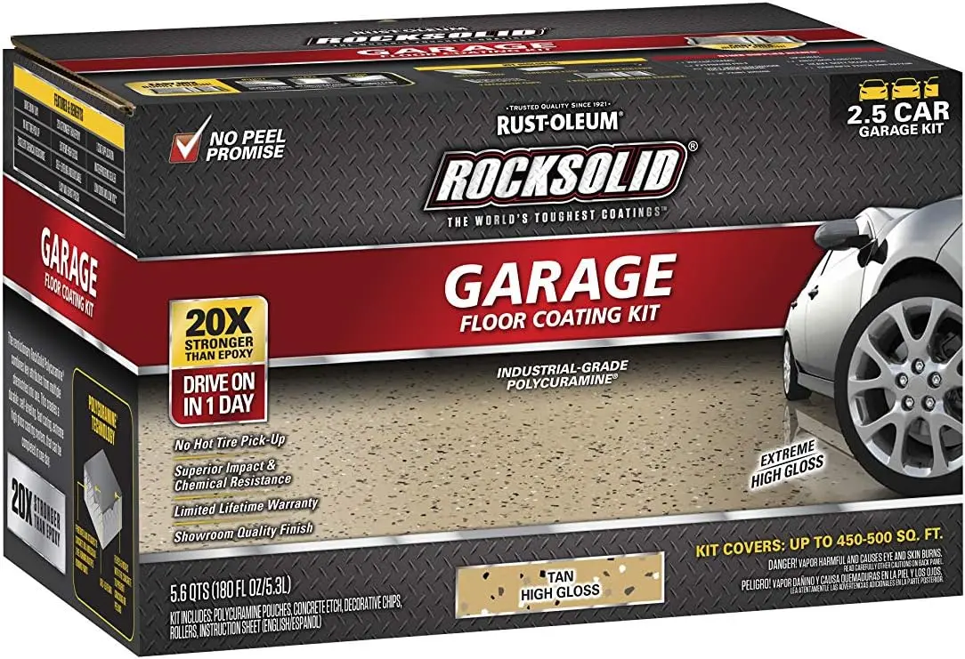 293515 Rocksolid Polycuramine Garage Floor Oil Coating 2.5 Car Kit, Tan, 180 Fl Oz (Pack of 1)