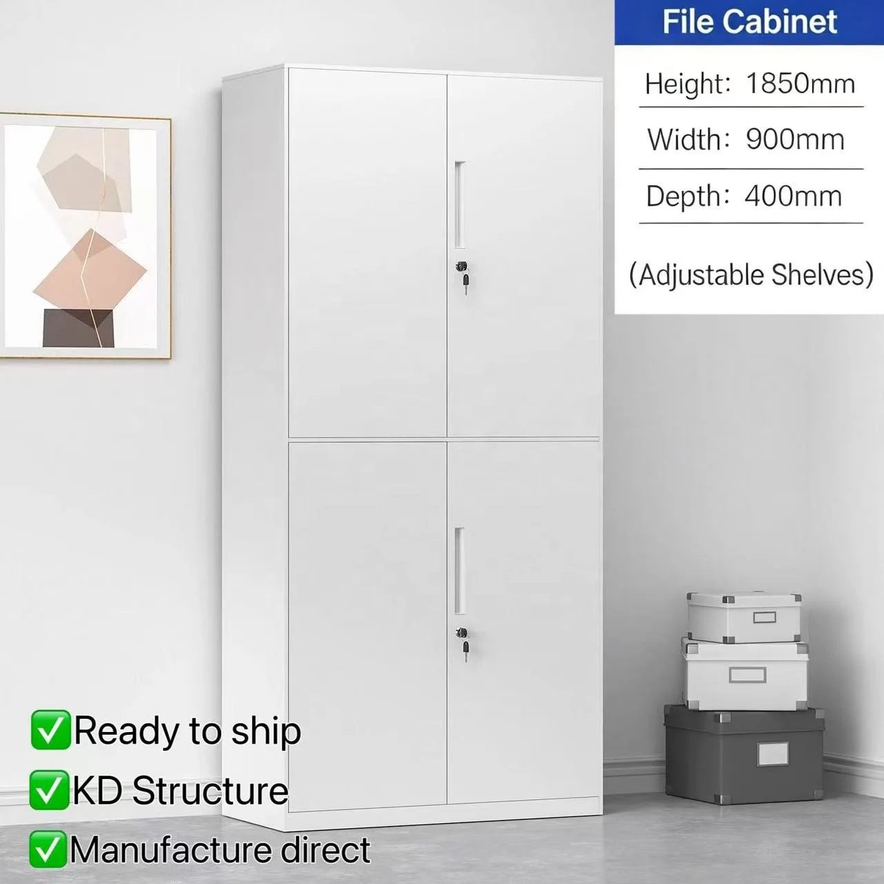 

Modern Durable Large Capacity 4-Doors Filing Cabinet With Lockable Design-School Office Library Hospital Use