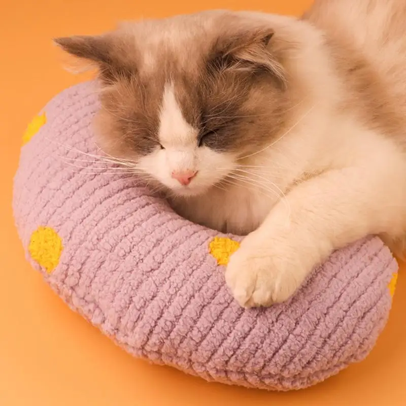 Pillow For Cats  Pet Half Moon Pillow Cat Stepping On Milk Pillow U-Shaped Pillow Deep Sleep Super Soft Fluffy Pet Calming Toy