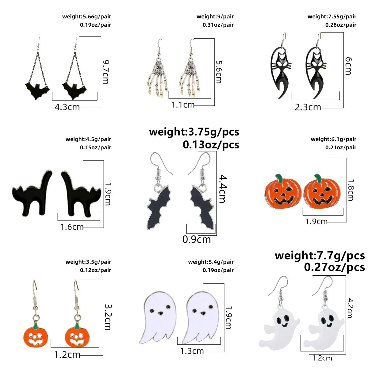 Halloween Earrings, Terrifying and Bizarre Pumpkin Ghost Black Cat Halloween Earnail Accessories