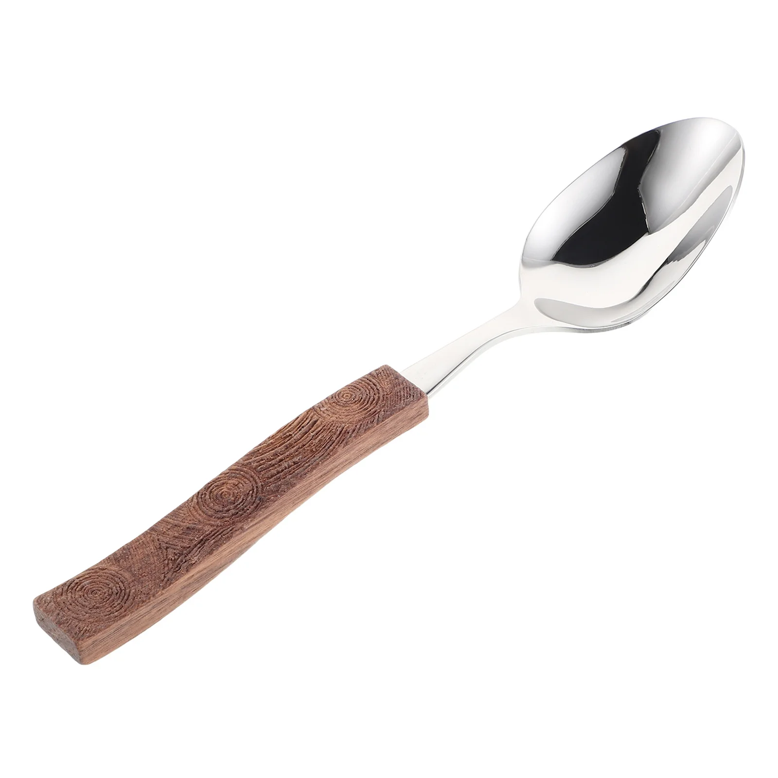 

Stainless Steel Spoon Wood Handle Elegant Carved Design Longlasting Soup Rice Serving Utensil For Kitchen Restaurant