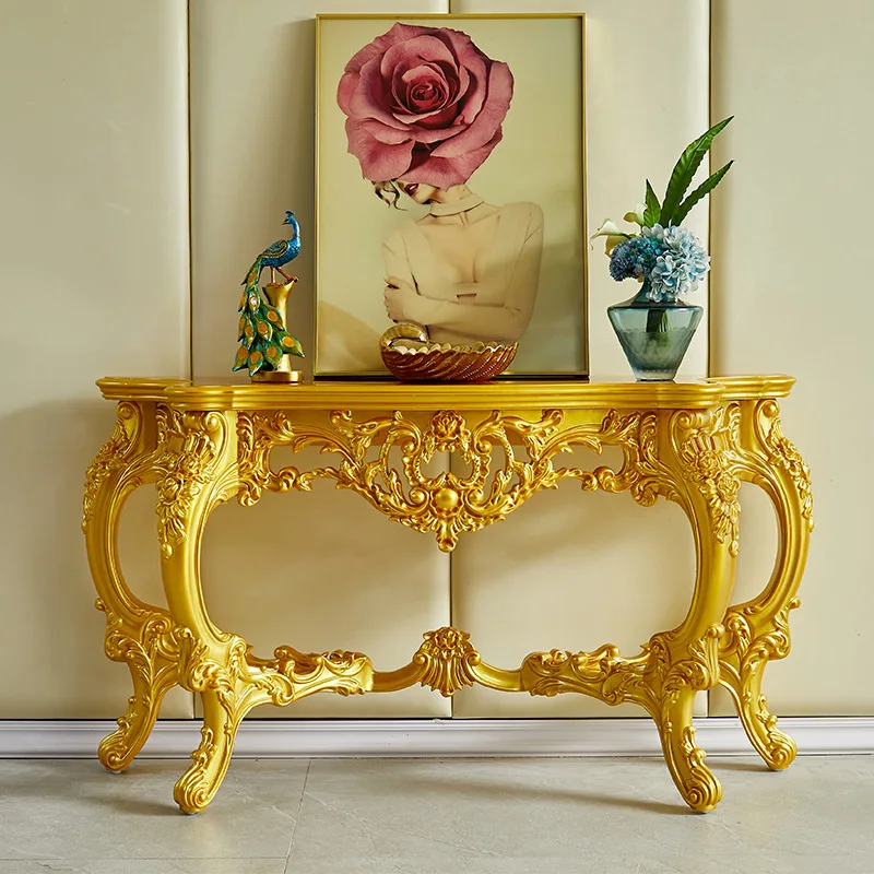 European-style all-solid wood entrance table against the wall, French-style carved American-style living room entry wall cabinet
