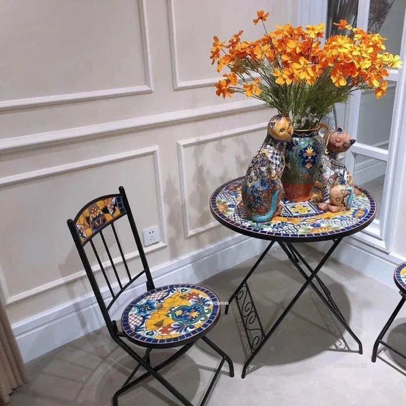 European Iron Art Patio Furniture Outdoor Set Home Foldable Garden Furniture Sets Light Luxury Portable Outdoor Table and Chairs