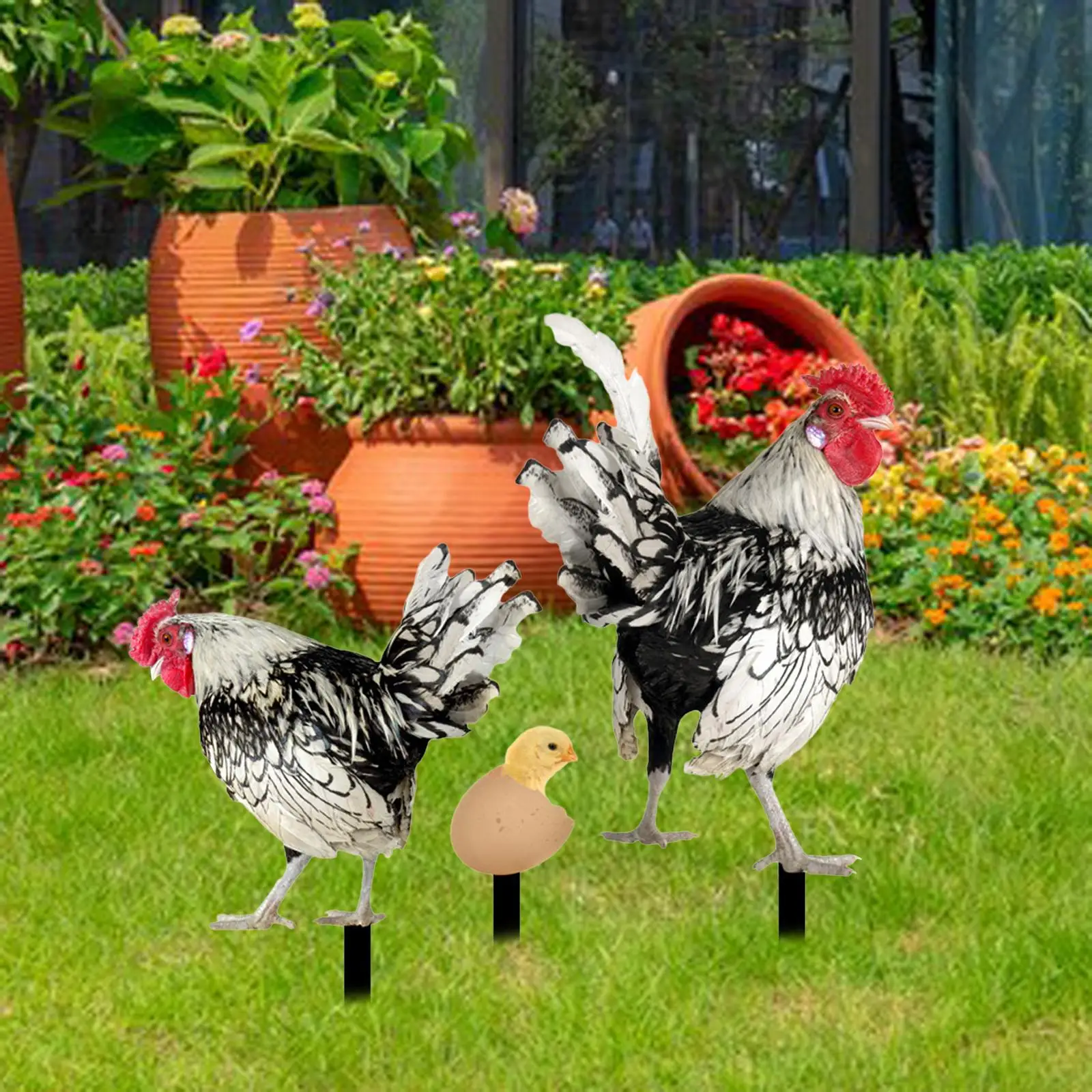 

3x Chicken Decorative Garden Stakes Lifelike Creative Animal