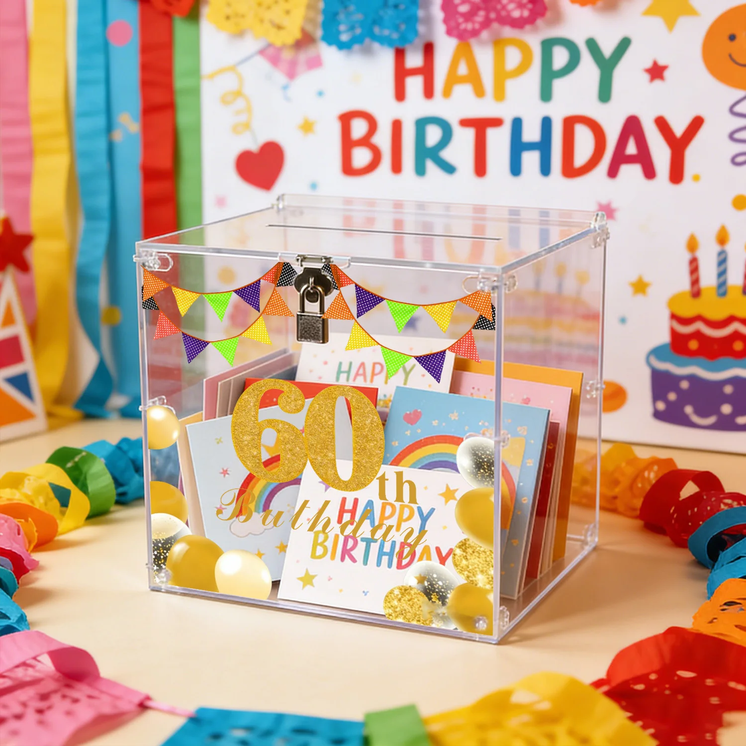 

Acrylic 60th Birthday Card Boxes with Lock, Card Boxes for 60th Birthday Party, Envelope Money Card Boxes for Birthday Party
