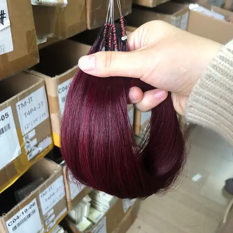 Estensioni dei capelli umani con micro perline 8D Capelli umani al 100% Estensioni dei capelli umani con nano anello in silicone invisibile bordeaux naturale