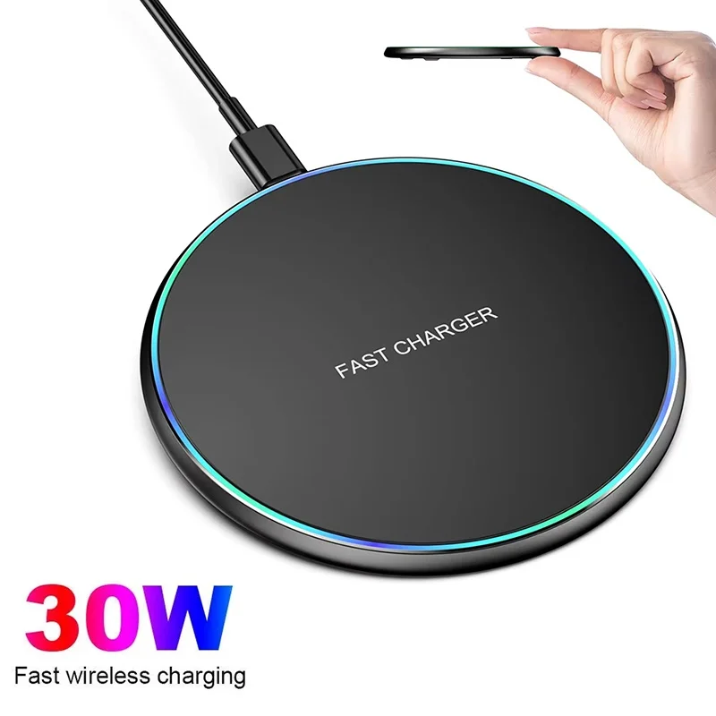 30W Type-C Port Wireless Quick Charge Pad For iPhone 14 13 12 11 Pro Max Induction Fast Wireless Charging Dock Station Base Pad