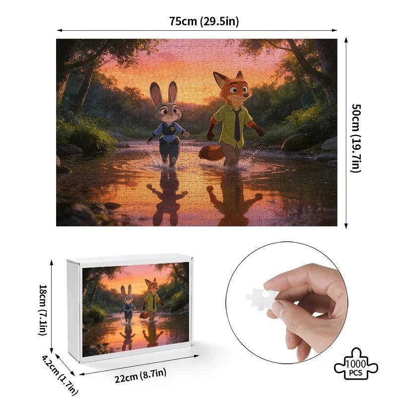 1000pcs Disney Zootopia Judy Hopps and Nick Wild Poster Puzzle | High Difficulty, Home Decor, Ideal for Birthdays and Gifts