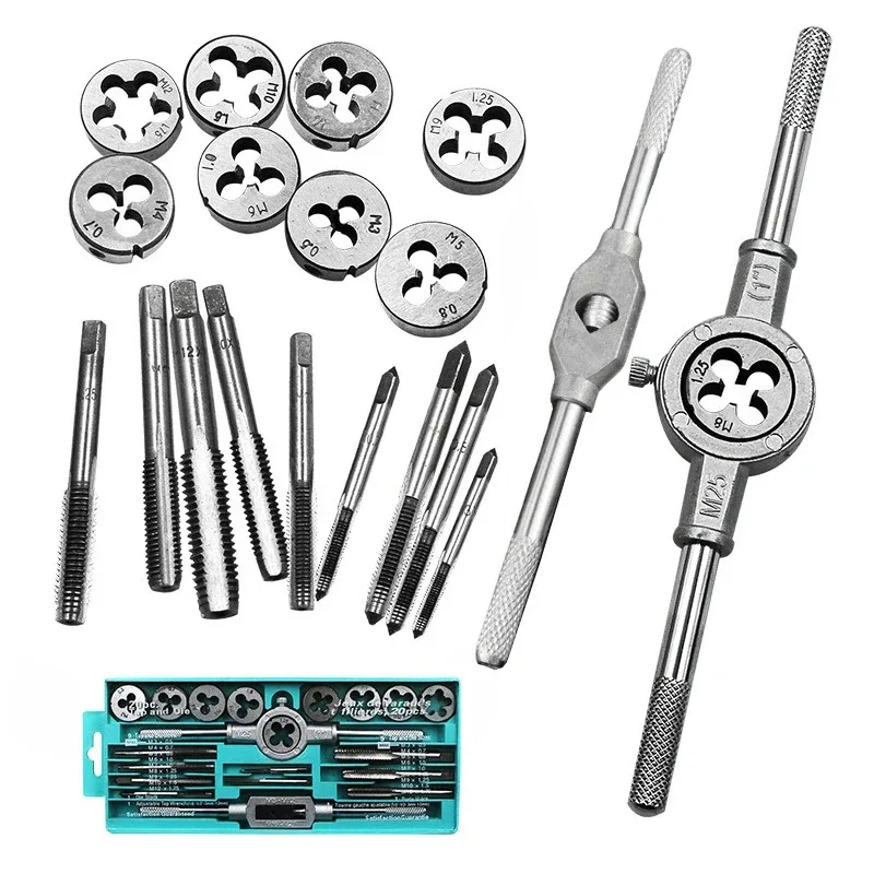 20 pieces of manual tools for cutting internal and external threads, alloy steel wire cone sleeve thread repair wrench kit