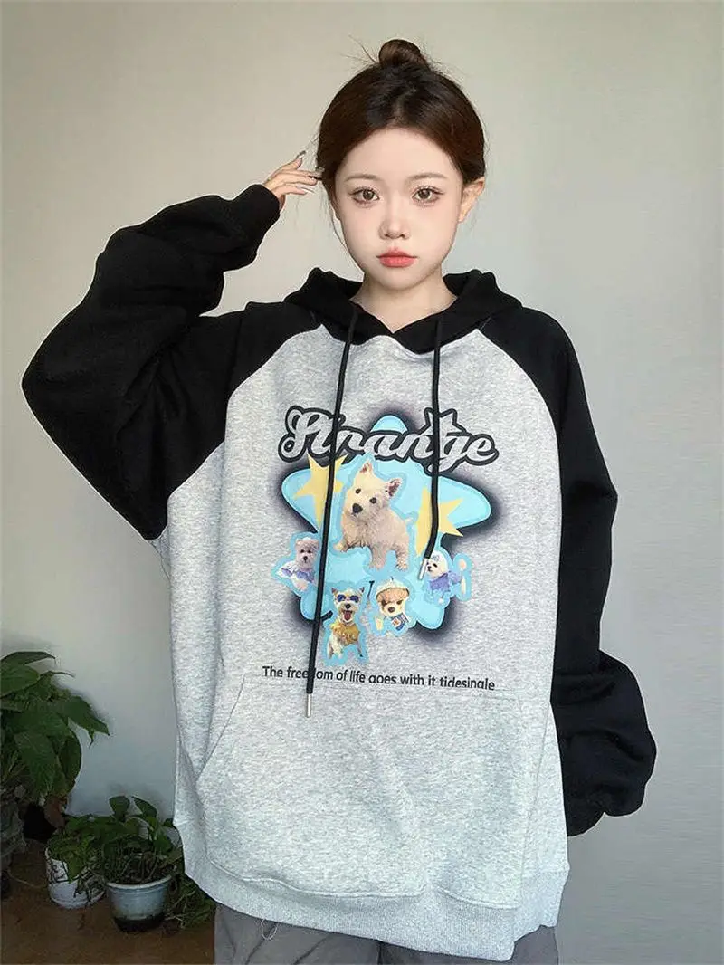 Sweat à capuche à col rond Star Dogs, pull Kawaii, jaune, loisirs, américains, américain, vintage, mignon, automne, hiver, Y2K, adt Harajuku