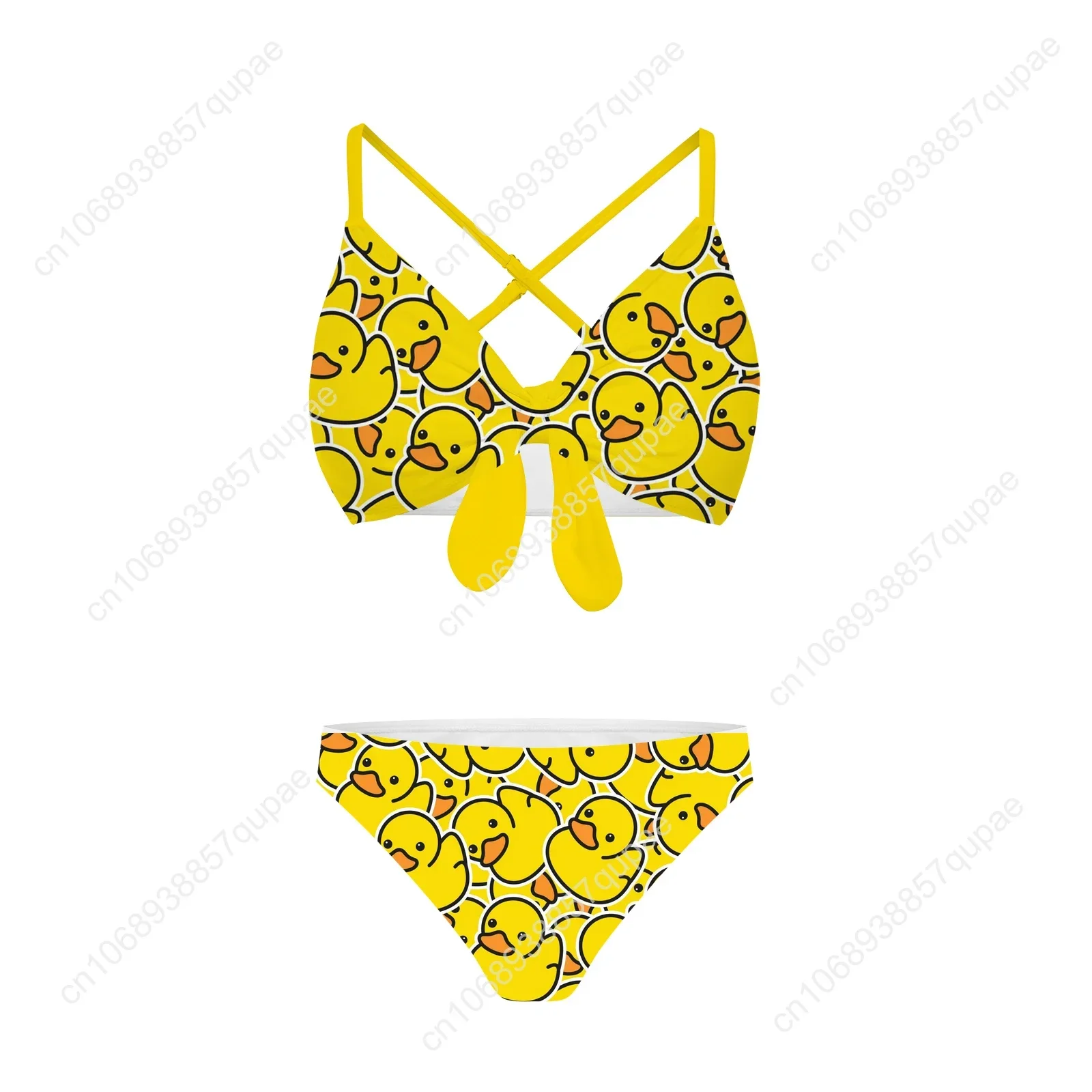 Yellow Duck print pattern Suits Cross Strap Suspenders Swimsuits Womens Bikini Pool Party Beach Swimwear Customized Beachwear