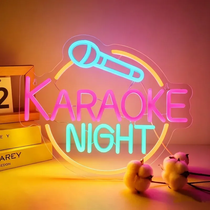 Insegna Al Neon Per Serata Karaoke, Insegna Al Neon LED Musicale Per Decorazione Murale, Luci Al Neon Dimmerabili, Alimentazione USB Per Sala Musica, Studio Musicale, Discoteca, Bar, Pub, Club, Caverna Del Musicista, Festa In Casa-image