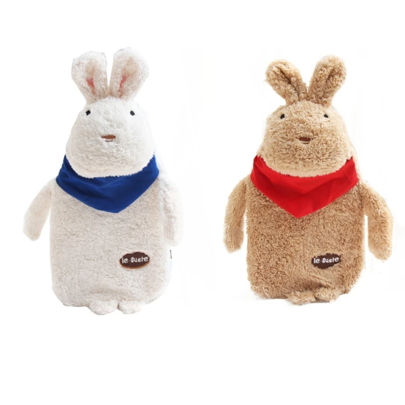 Rubber Hot Water Bottle with Removable Cute Cartoon Rabbit Plush Cover Winter Explosion-Proof Pain Relief Hand Warmer