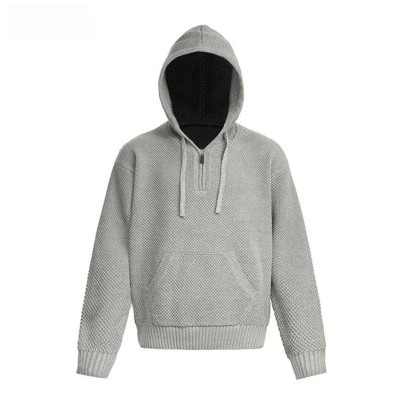 

Solid Color Hooded Sweater Mens Autumn Winter Simple Casual Loose Front Pocket Loose Long Sleeve Knitted Sweater Man