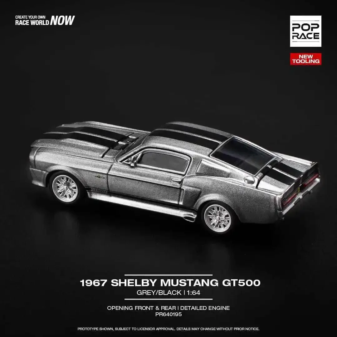 PreSale POP Race Shelby Mustang GT500R 1967 Openable Hood 1:64 Diecast Diorama Car Model Toy